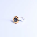 Ring with gold and silver design on a light  background