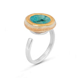 Side view of turquoise reef glass small round sterling silver adjustable ring gold lustre