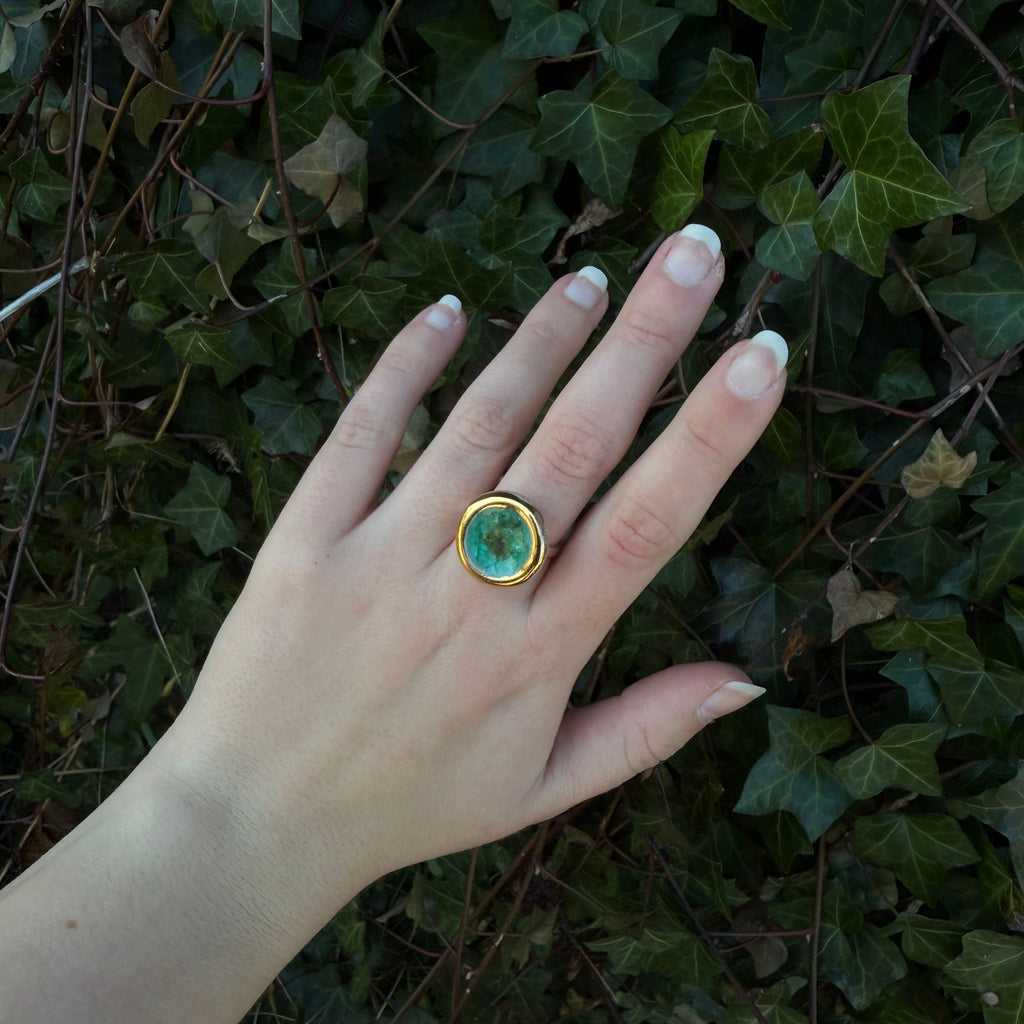 Large Round Emerald Reef Adjustable Ring