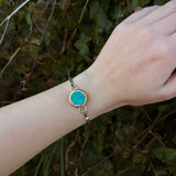 Round Emerald Turquoise Lagoon Silver-Plated Bangle
