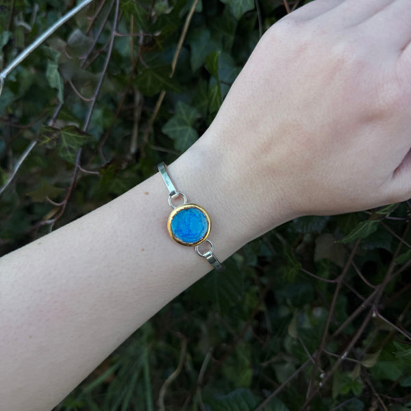 Round Turquoise Blue Lagoon Silver-Plated Bangle