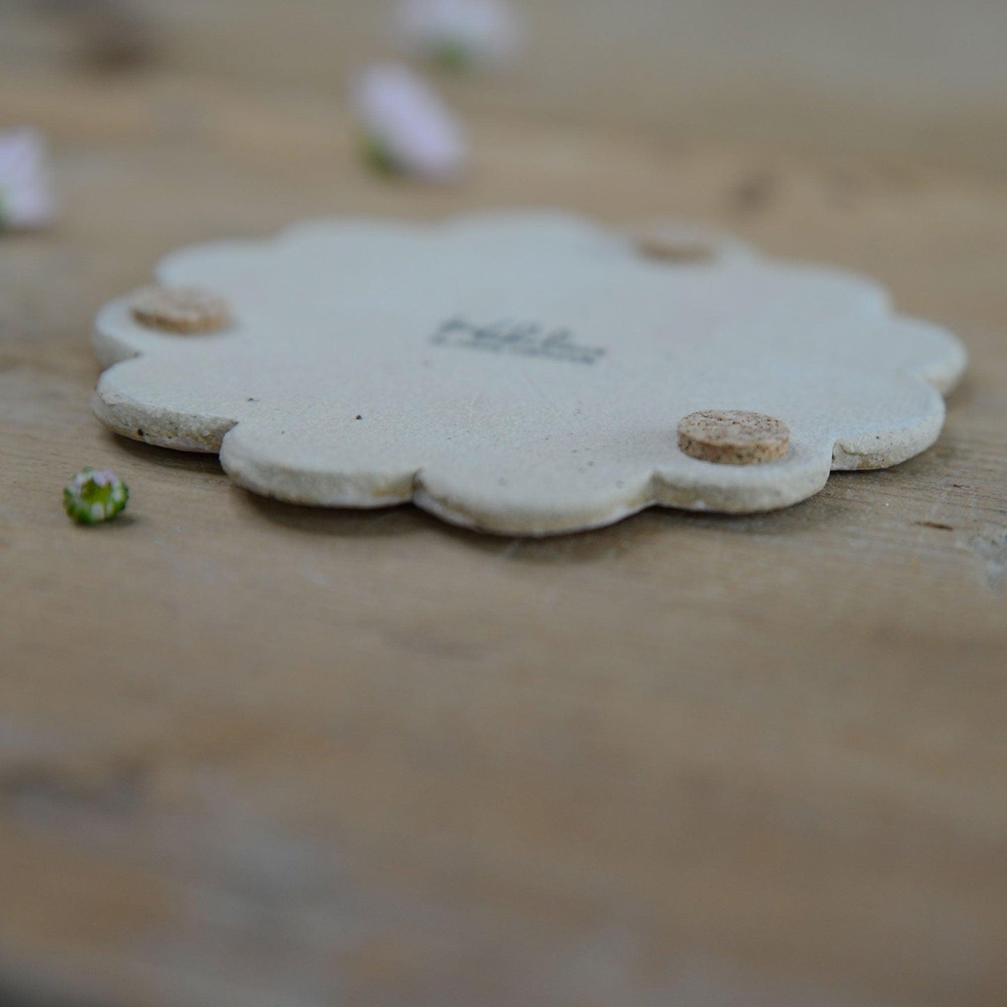 Close up of underside and cork feet on coaster