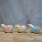 Pink, yellow and blue bird match pots