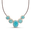 Recycled aqua blue crackled glass ceramic oval and circular beaded cord necklace