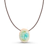 Recycled aqua blue and treacle brown gradient crackled glass ceramic oval cord necklace