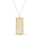 Crystal clear glass large rectangular drop sterling silver necklace outlined in gold lustre