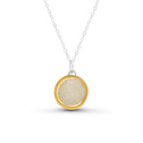 Crystal clear glass small round sterling silver necklace outlined in gold lustre