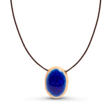 Recycled navy blue crackled glass ceramic oval cord necklace
