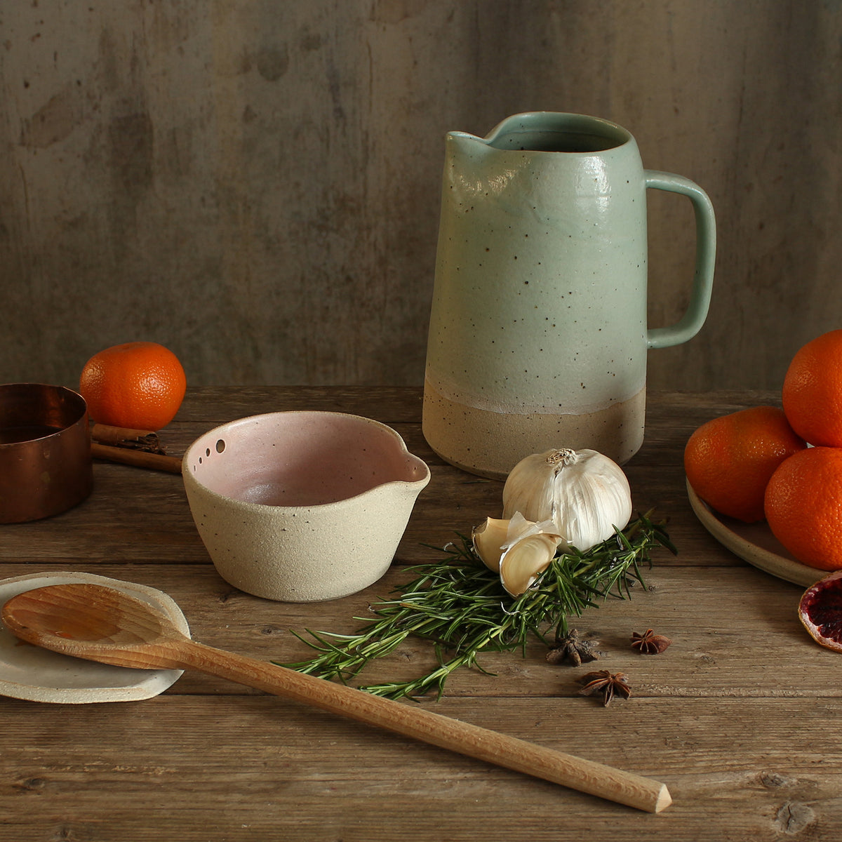 Handmade Stoneware Herb Stripper & Garlic Grater Bowl – Christmas Gift for Cooks