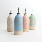 Personalised example large oil pourer bottles in different pastel colours