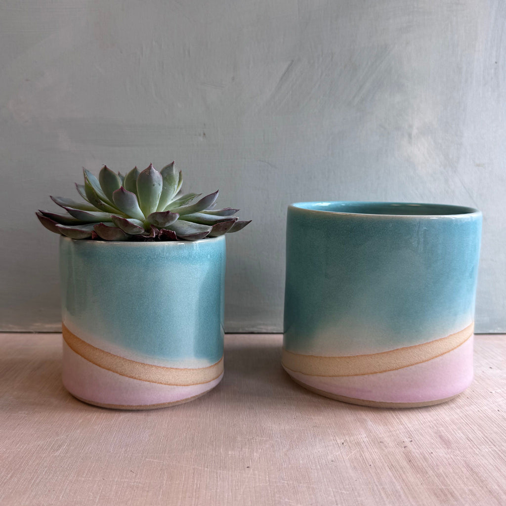 Seconds Planter Set (worth £34) - Medium and Large Planter - Turquoise and Pink Shoreline