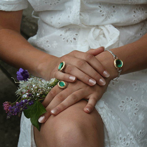 Large Round Emerald Reef Adjustable Ring