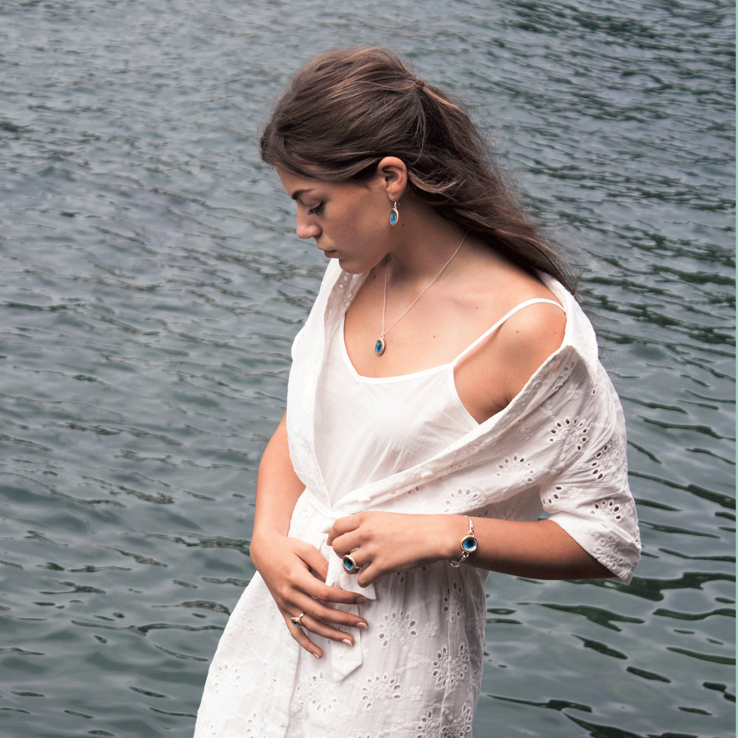 Bracelet rond en plaqué argent Blue Reef