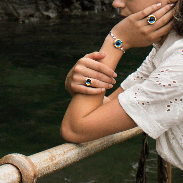 Small Round Blue Reef Adjustable Ring