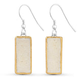 Crystal clear glass rectangular sterling silver drop earrings outlined in gold lustre