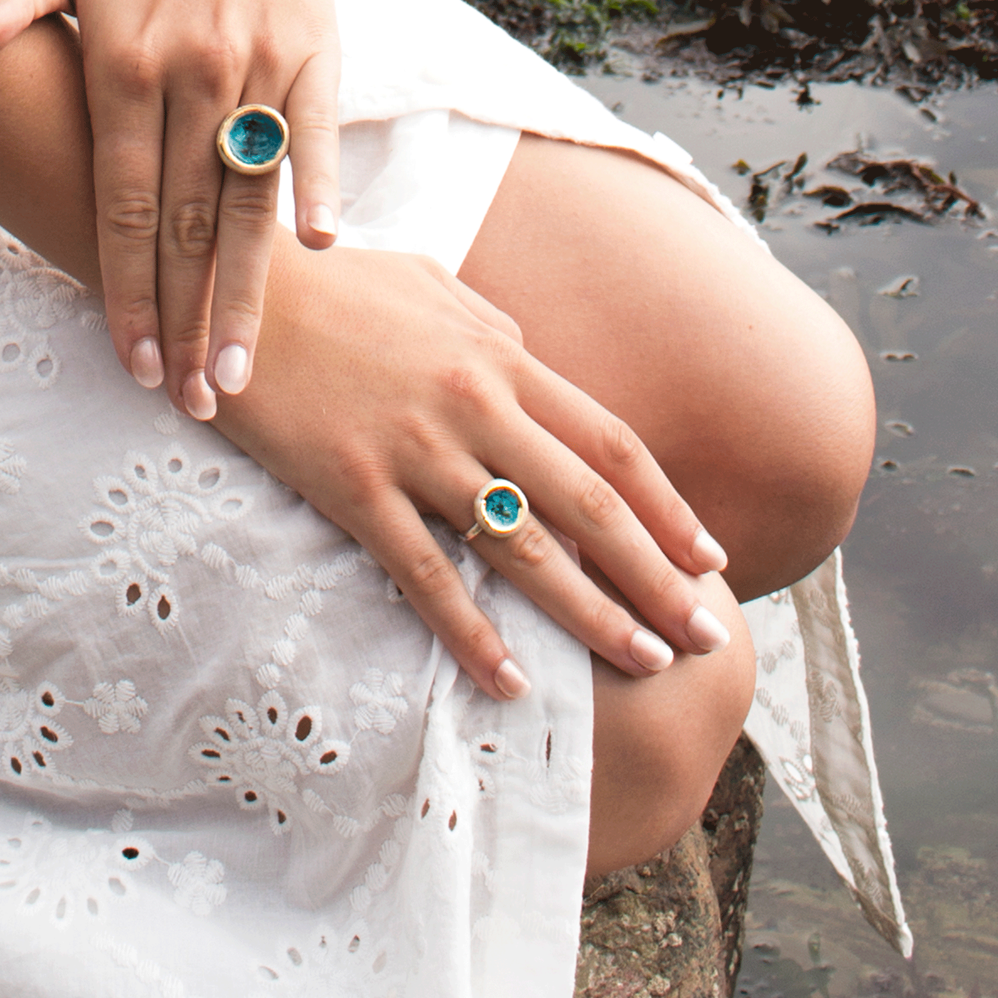 Bague ajustable récif turquoise ronde et petite
