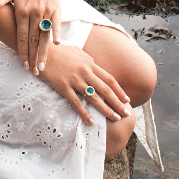 Small Round Turquoise Reef Adjustable Ring
