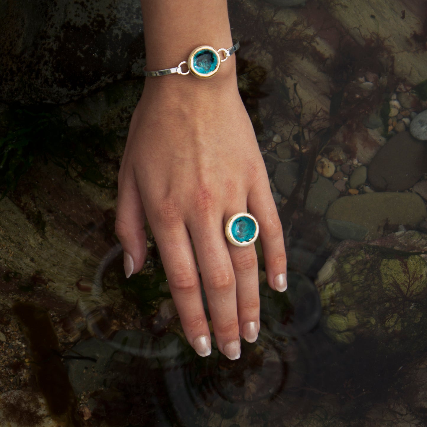 Bracelet rond en plaqué argent turquoise récif