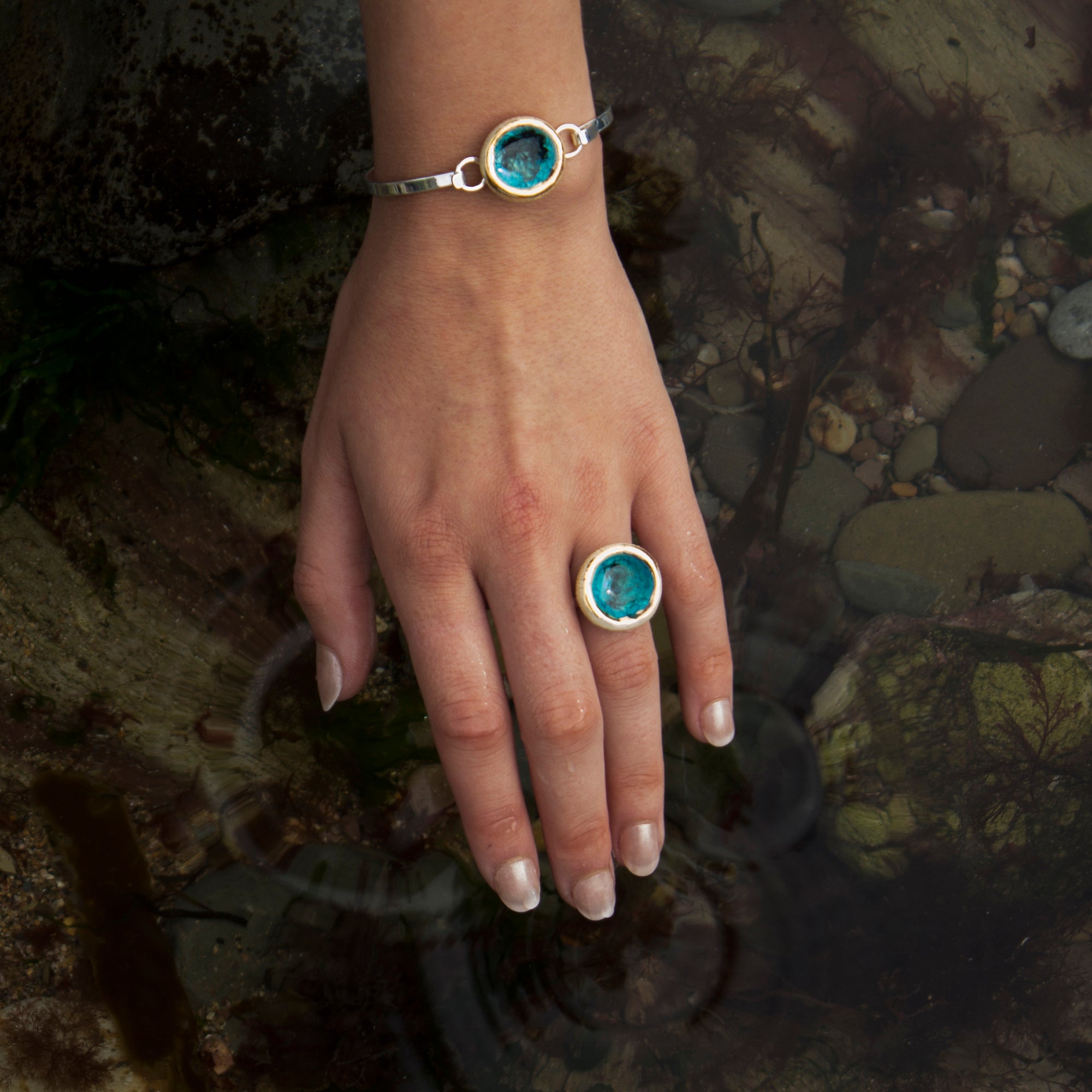 Bracelet rond en plaqué argent turquoise récif