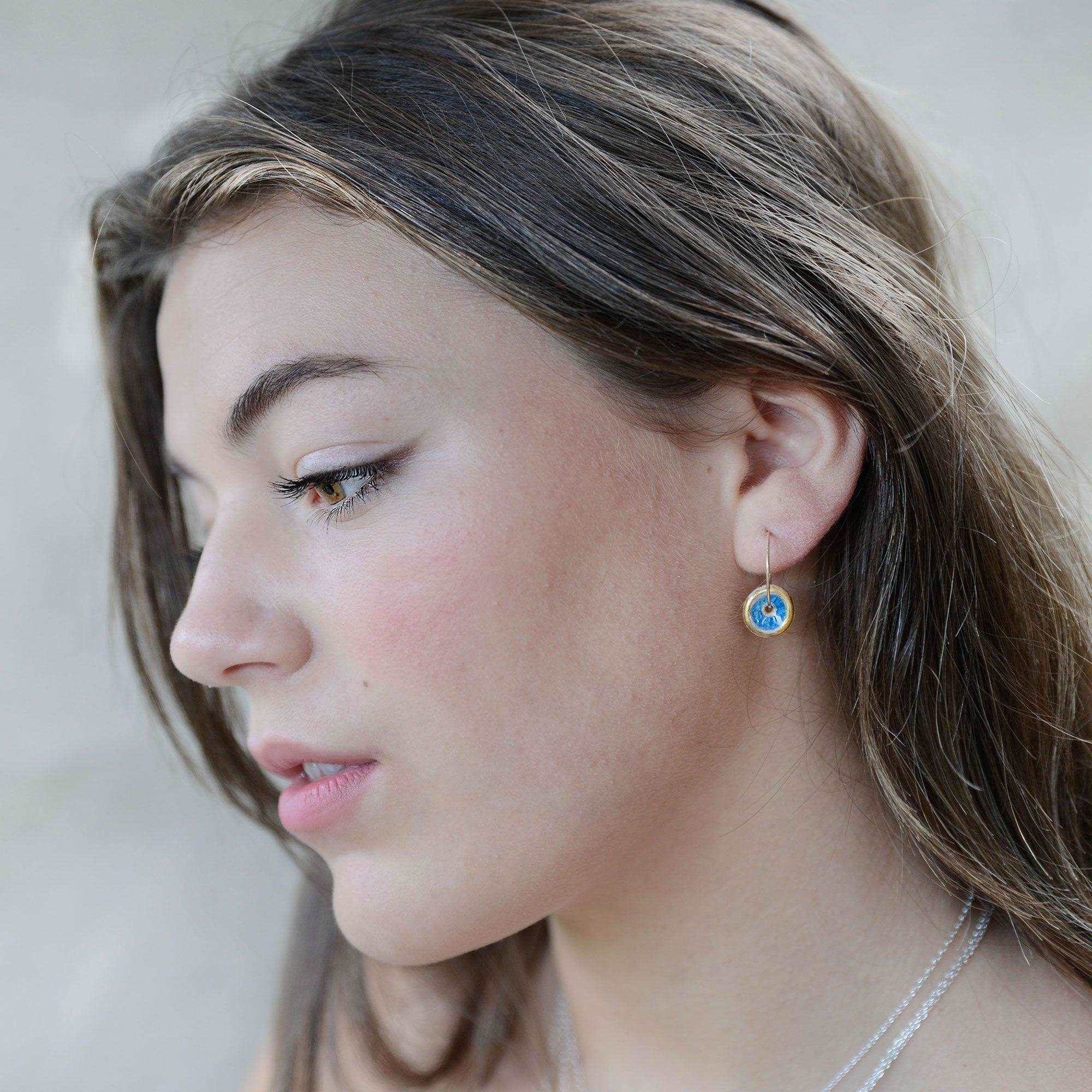 Blue Pool Gold Fill Small Hoops - Habulous