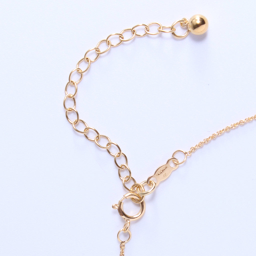Gold extender chain pictured against a white background. 