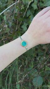 Round Emerald Turquoise Lagoon Silver-Plated Bangle
