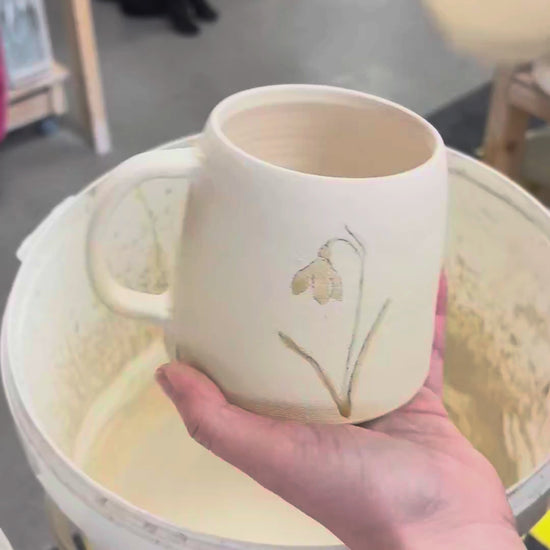 Video showing the process of glazing our birth flower mugs