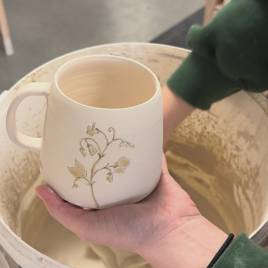 Video showing the process of glazing our birth flower mugs