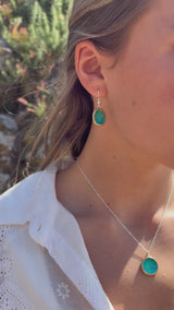 Boucles d'oreilles pendantes ovales lagon turquoise émeraude