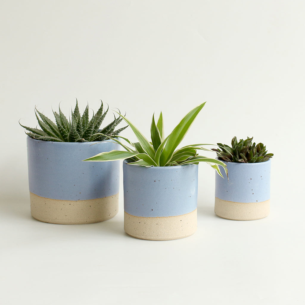 pale blue plant pot Cornflower Blue Plant Pots | Small Handmade Plant Pot