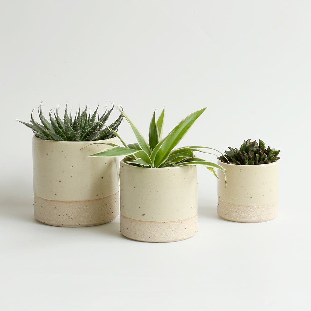 Set of 3 Yellow Plant Pots Stoneware - Habulous