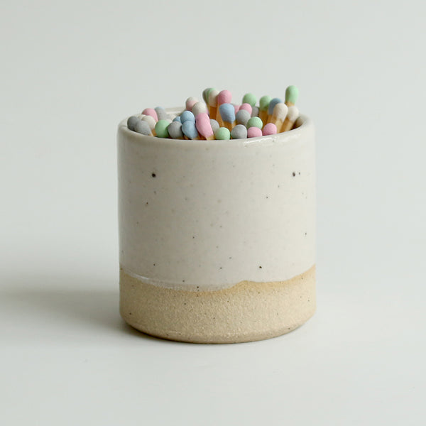 Match Striker Pot with Matches in Off-White Stone - Habulous