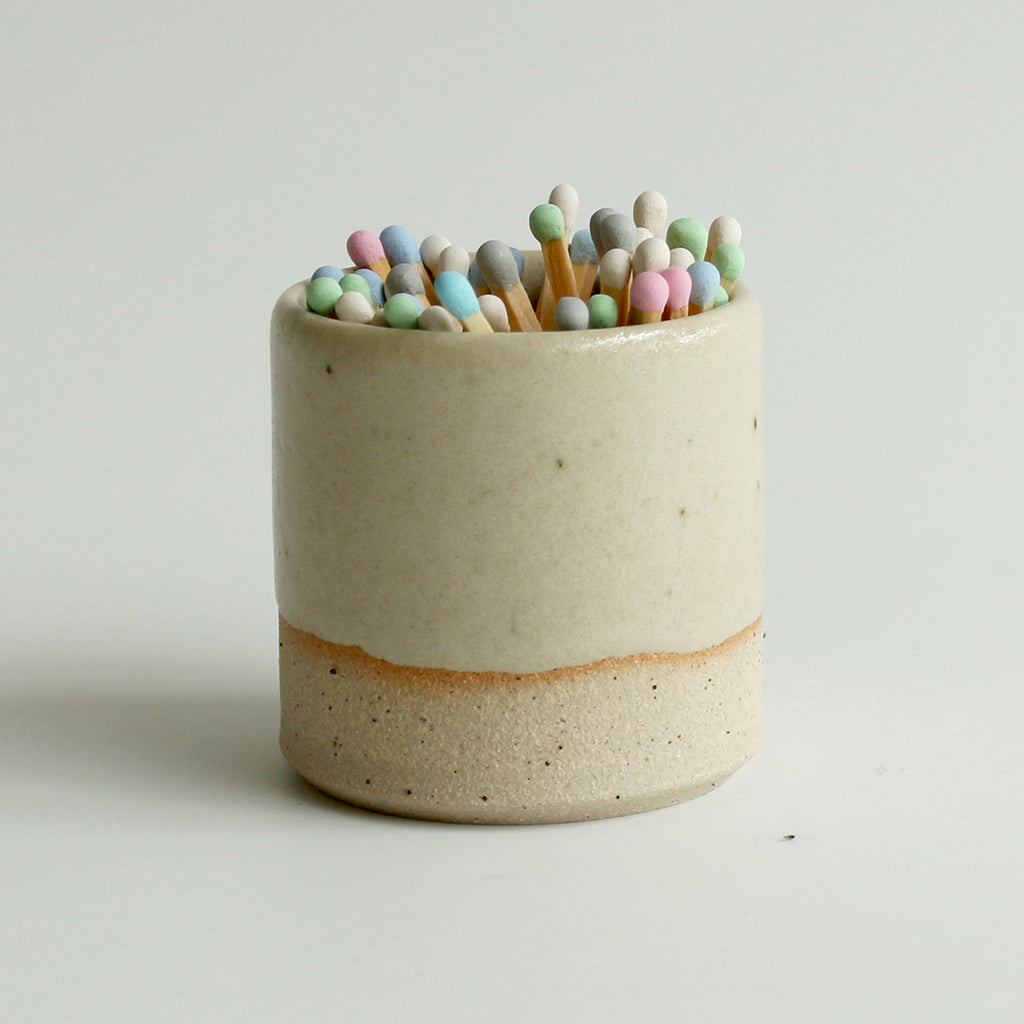 Match Striker Pot with Matches in Light Yellow Stone - Habulous
