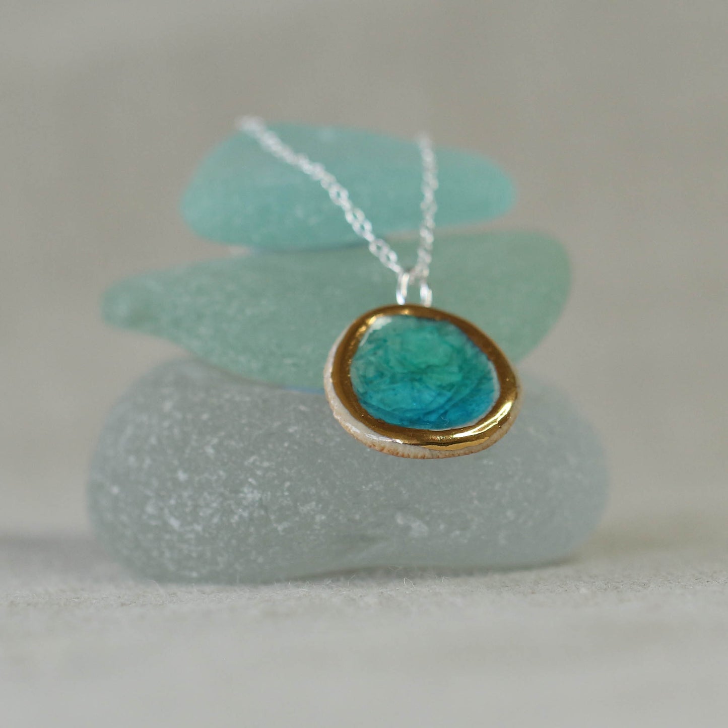 Emerald Turquoise Lagoon Oval Sterling Silver Pendant - Habulous