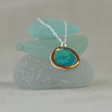 Emerald Turquoise Lagoon Oval Sterling Silver Pendant - Habulous