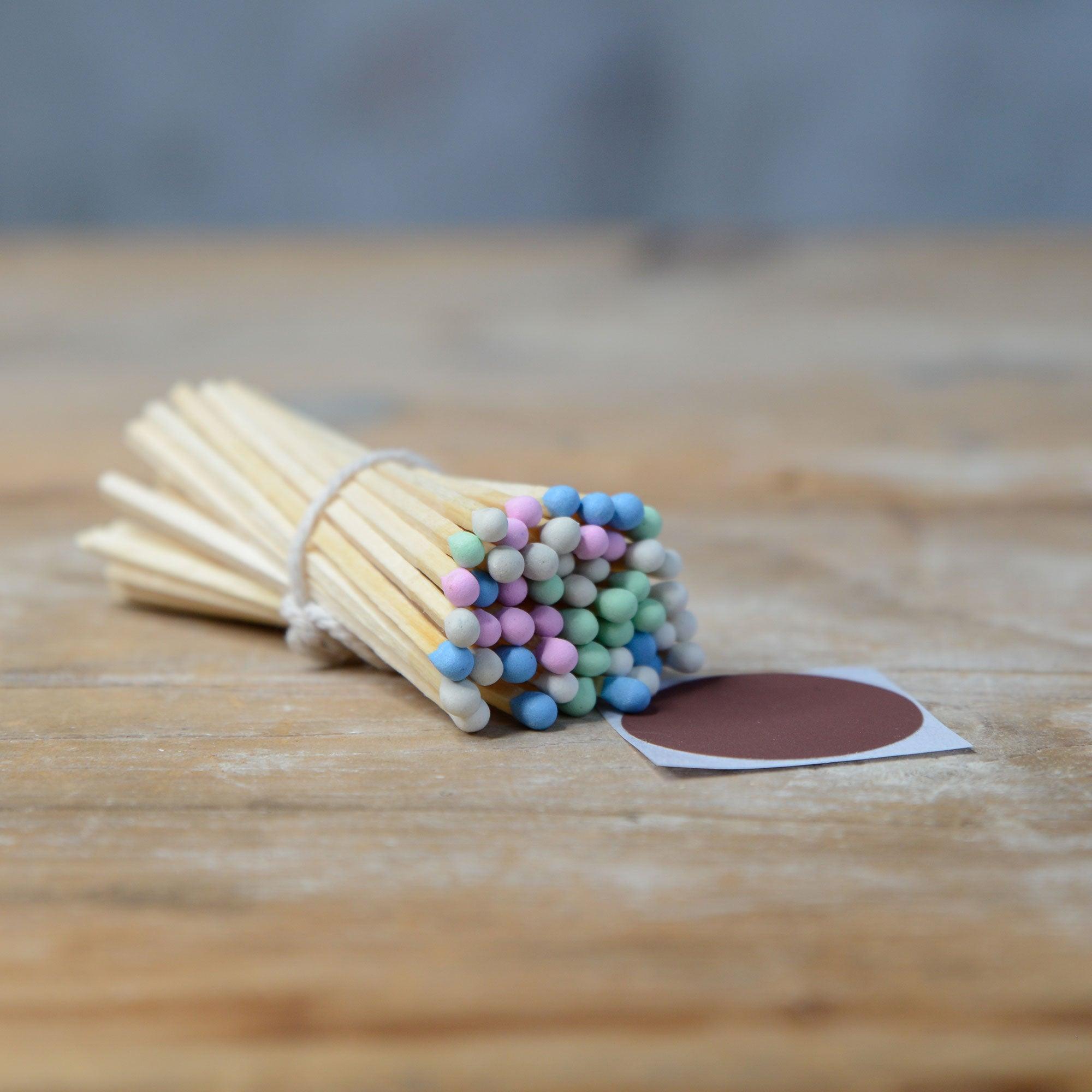 10cm Safety Matches with Striker Pad - Habulous. Pastel rainbow long safety matches.