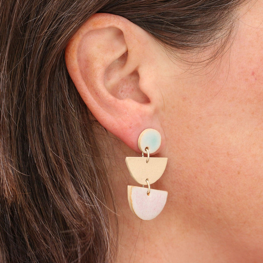 Shoreline Block Moon Dangle Stud Earrings - Habulous