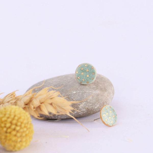 Teal Gold Spotted Circle Stud Earrings - Habulous