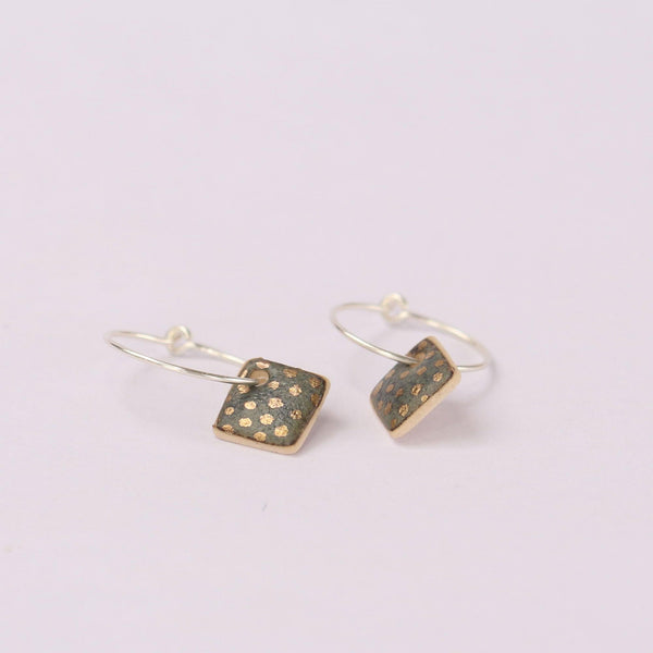 Slate Gold Spotted Square Silver Hoop Earrings - Habulous