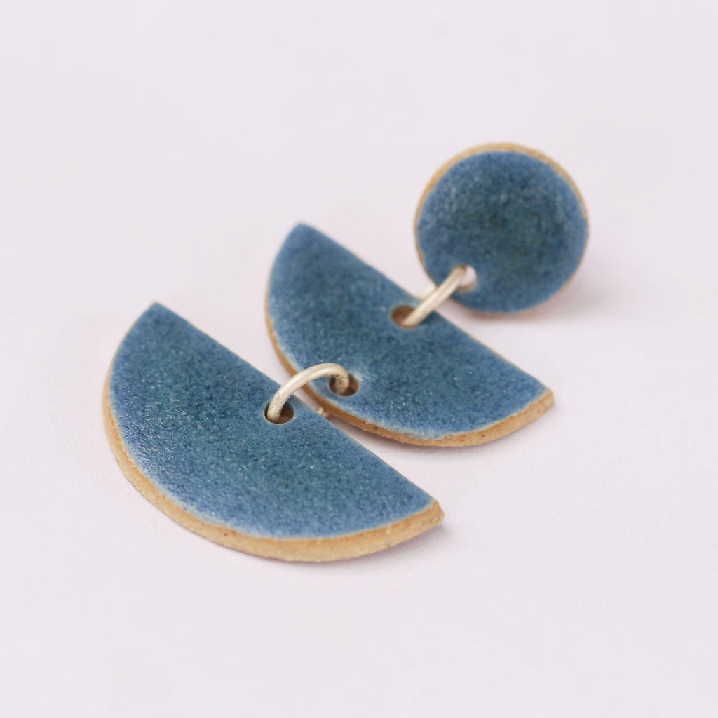 Denim Blue Moon Dangle Stud Earrings - Habulous