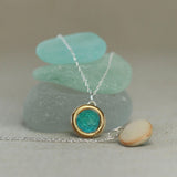 Round Emerald Turquoise Lagoon Sterling Silver Pendant Small - Habulous