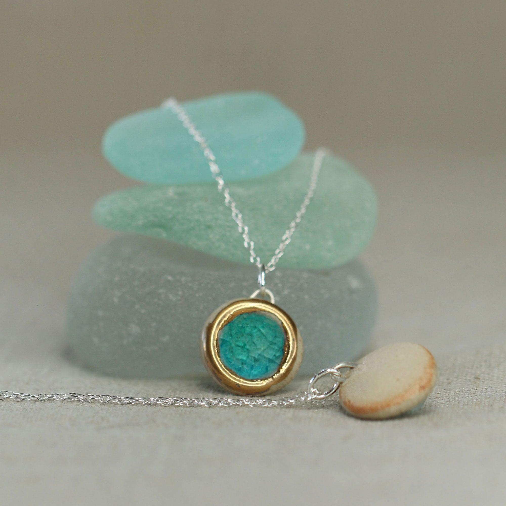 Round Emerald Turquoise Lagoon Sterling Silver Pendant Small - Habulous