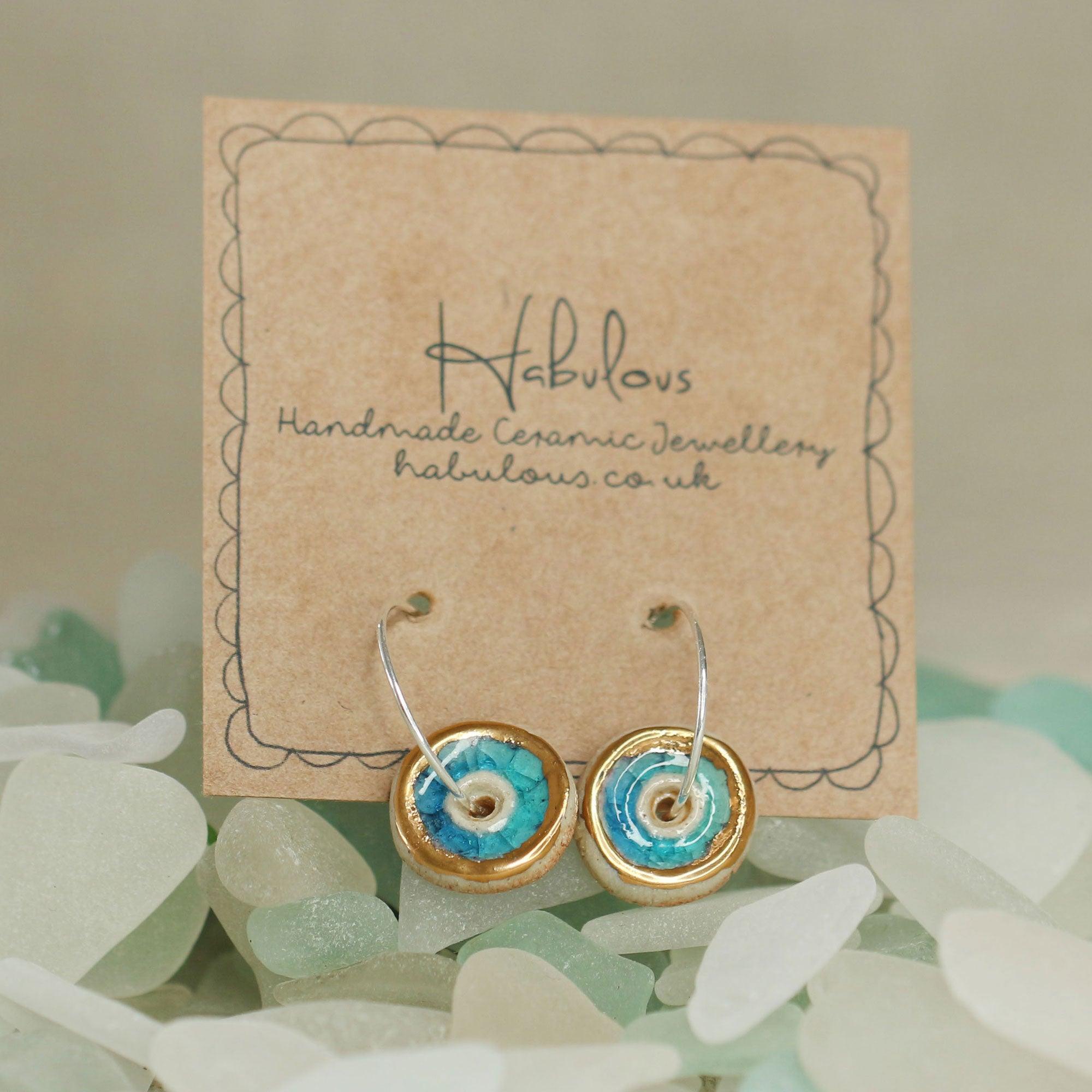 Turquoise Pool Sterling Silver Large Hoops - Habulous