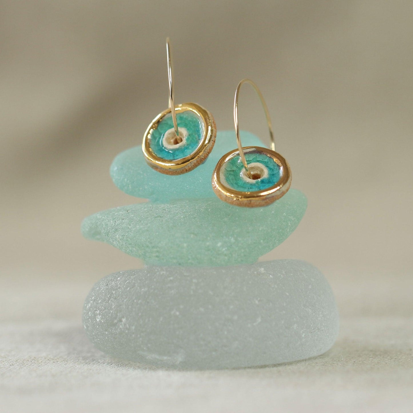 Turquoise Pool Gold Fill Large Hoops - Habulous