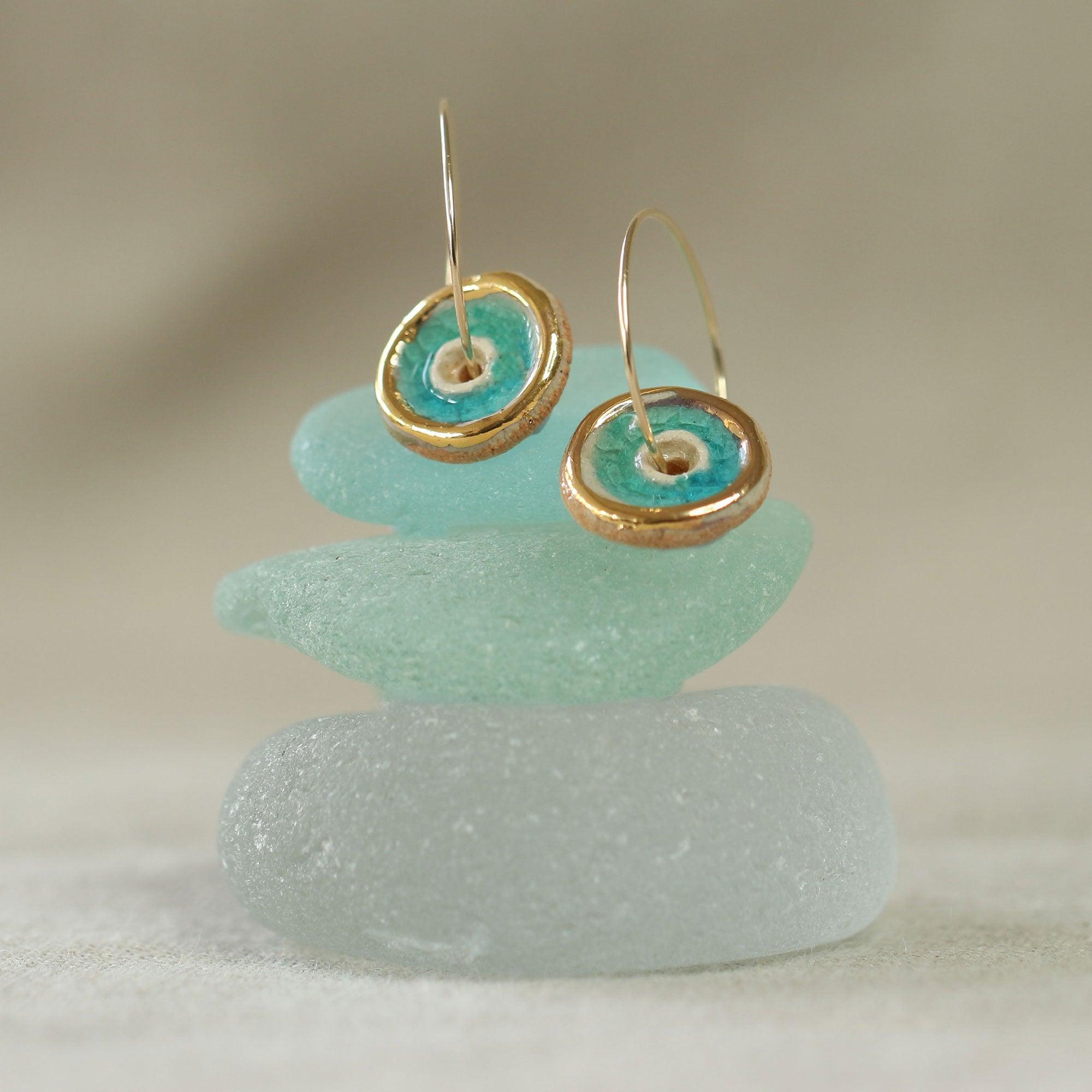 Turquoise Pool Gold Fill Large Hoops - Habulous