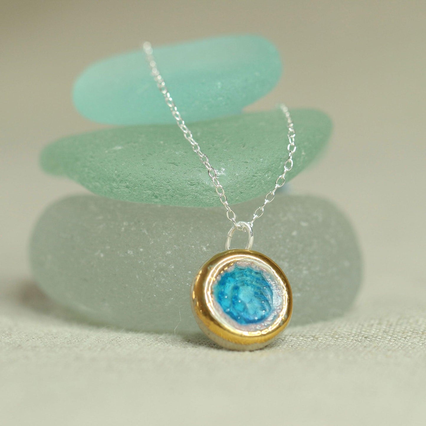 Round Turquoise Blue Lagoon Sterling Silver Pendant Small - Habulous