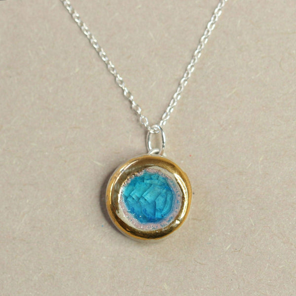 Round Turquoise Blue Lagoon Sterling Silver Pendant Small - Habulous