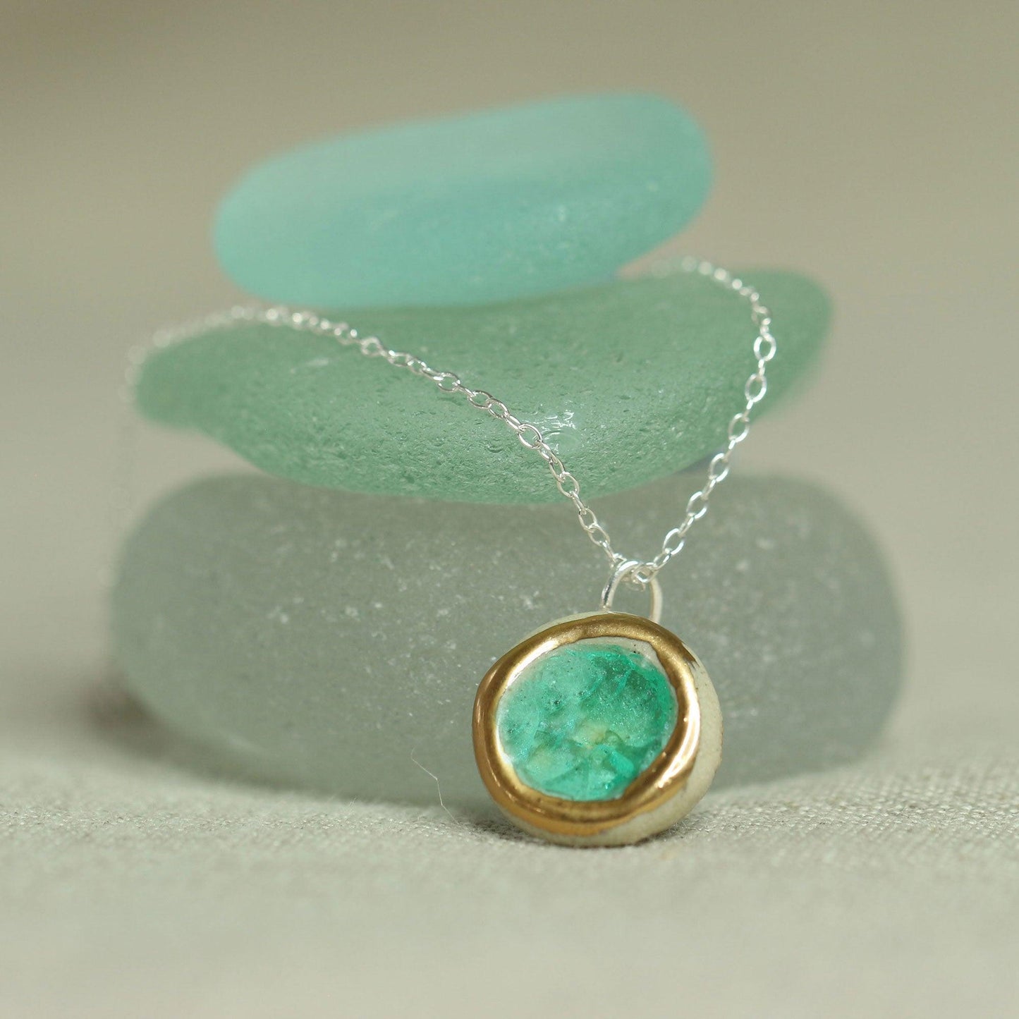 Round Emerald Reef Sterling Silver Pendant Small - Habulous