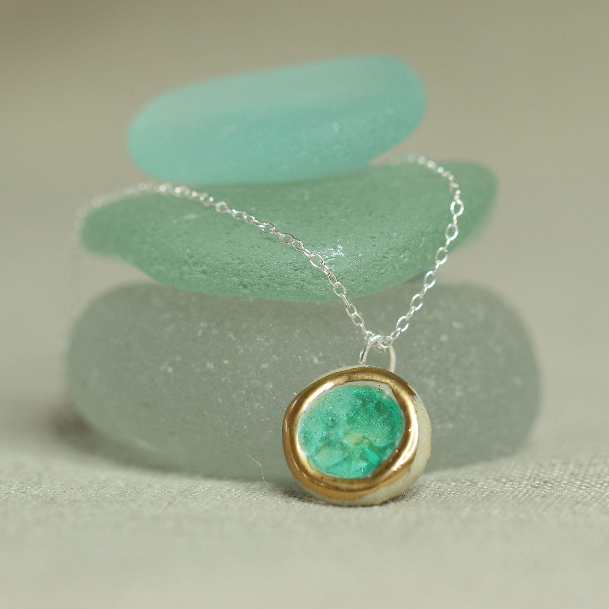 Round Emerald Reef Sterling Silver Pendant Small - Habulous