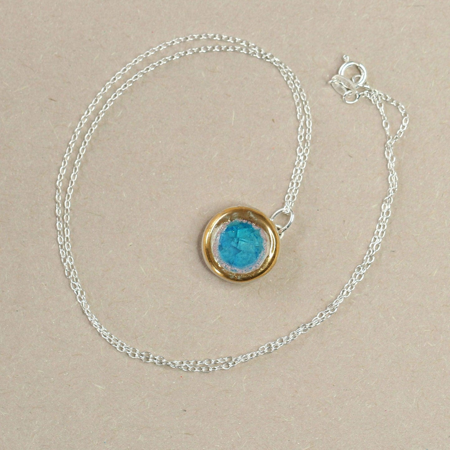 Round Turquoise Blue Lagoon Sterling Silver Pendant Small - Habulous